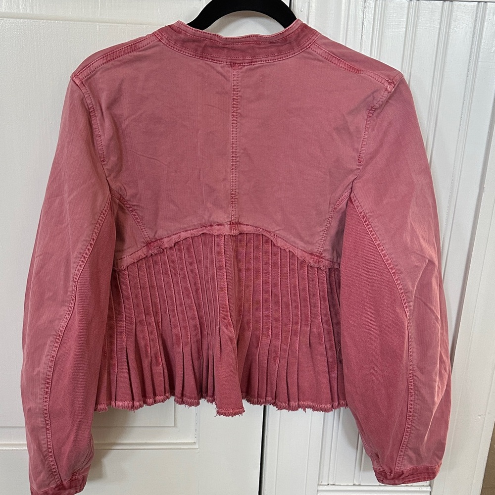 Free People Dusty Rose Pleated Cropped Denim Jacket - Picture 5 of 7